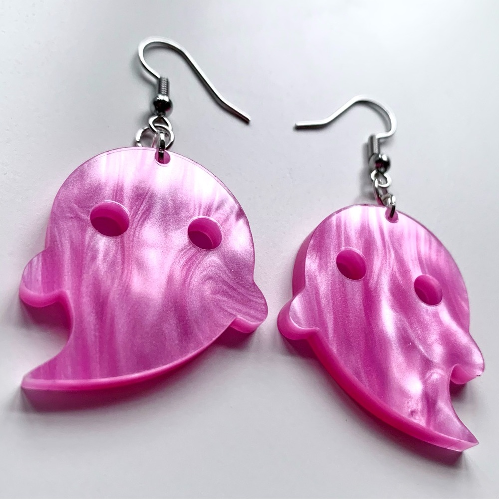 Pink marble Halloween Ghost Earrings